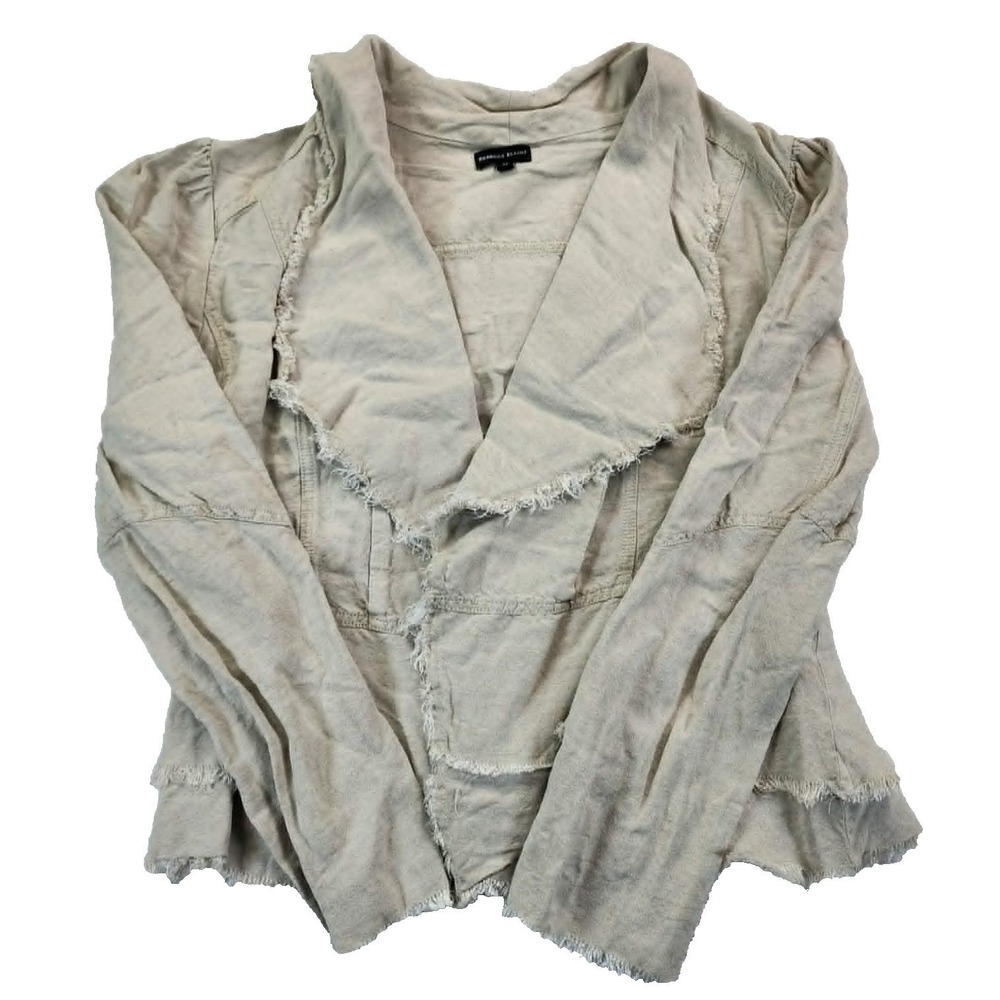 Rebecca Elliot Draped Fringe Jacket Beige Women‎ Medium Linen Cotton Peplum Boho
